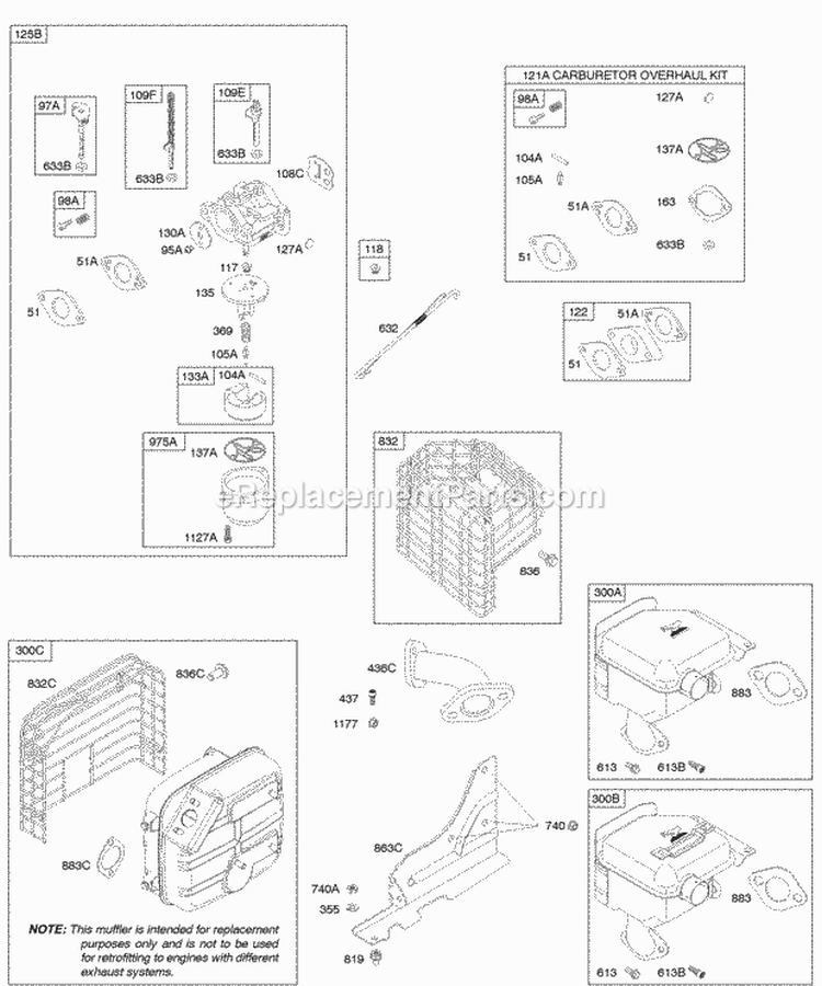 Carburetor Exhaust System Kit - Carburetor Overhaul Diagram and Parts List for 20F437-0113-E1  Briggs and Stratton Engine
